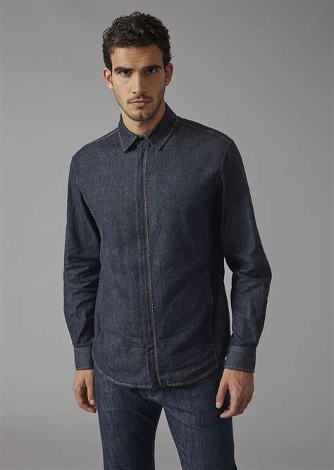 mens armani shirts cheap|Armani denim shirt men.